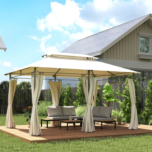 Outsunny Patio Gazebo With Double Roof And Enclosed Sidewalls