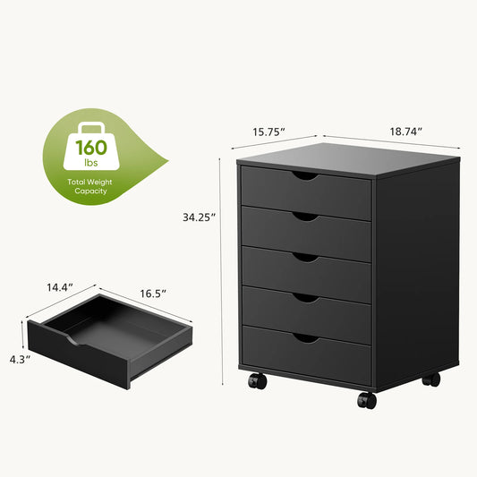 JHK Wood Living Room Cabinet With Five Drawer Organizer