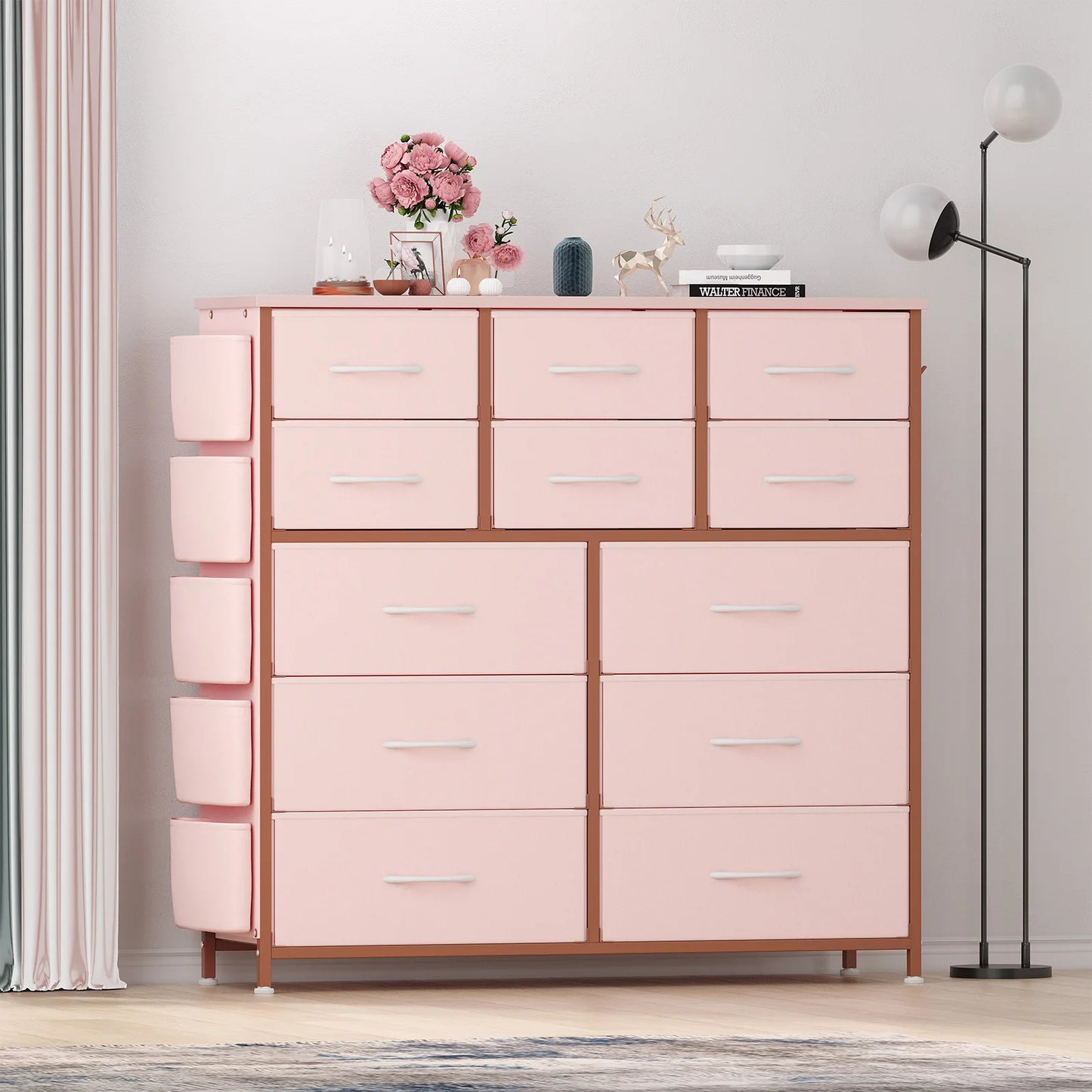 HiMiss 12 Drawer Bedroom Dresser With Metal Frame Top