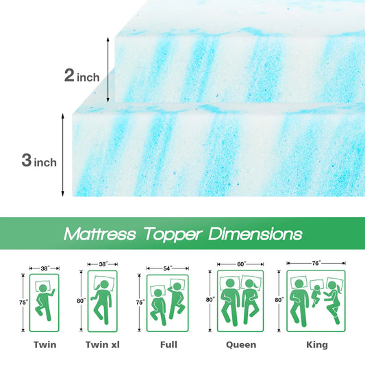JHK Memory Foam Mattress Topper Gel Cooling For Bedroom