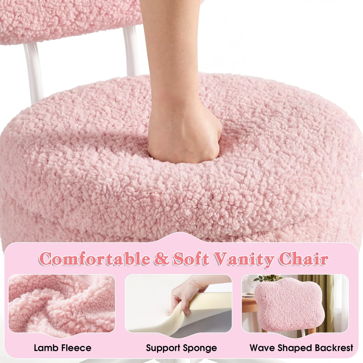 Adjustable Vanity Chair With Swivel Seat And Storage Shelf