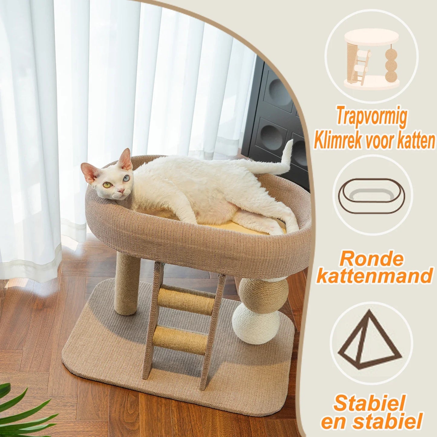 Small and Cute Cat Scratching Post, Suitable for Indoor Cats and Kittens, Sisal Scratching Board with Plush Bed Habitat, and Includes an Auxiliary Climbing Ladder