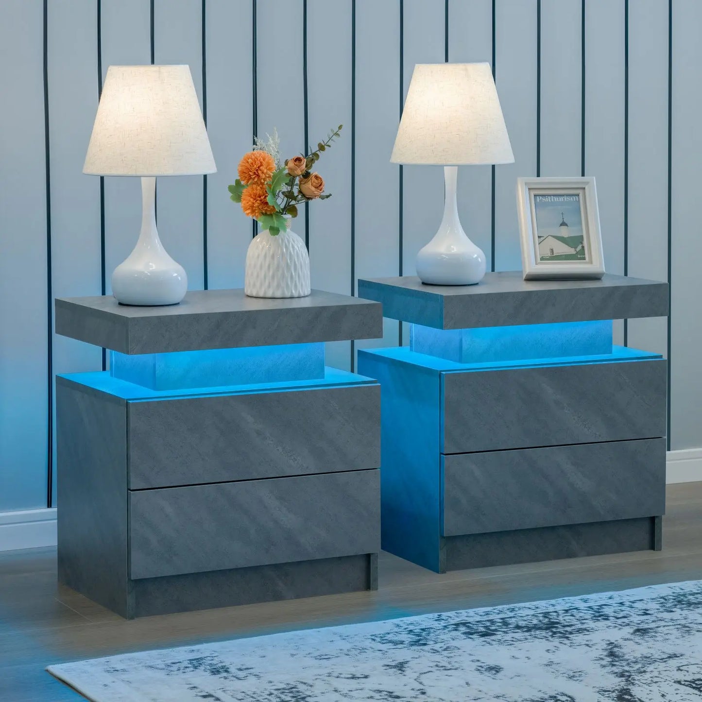 Cubehom Nightstand Set of 2 with LED Drawers for Bedroom