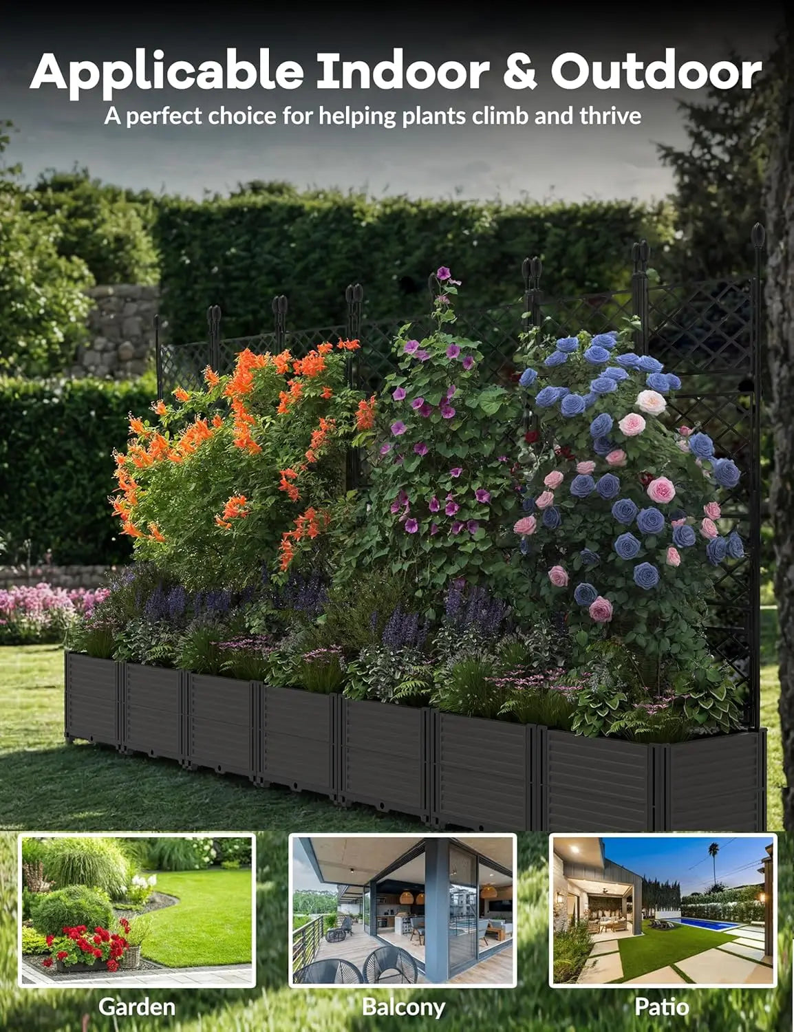 Twister.Ck Plastic Planter Box With Trellis Rack For Balcony