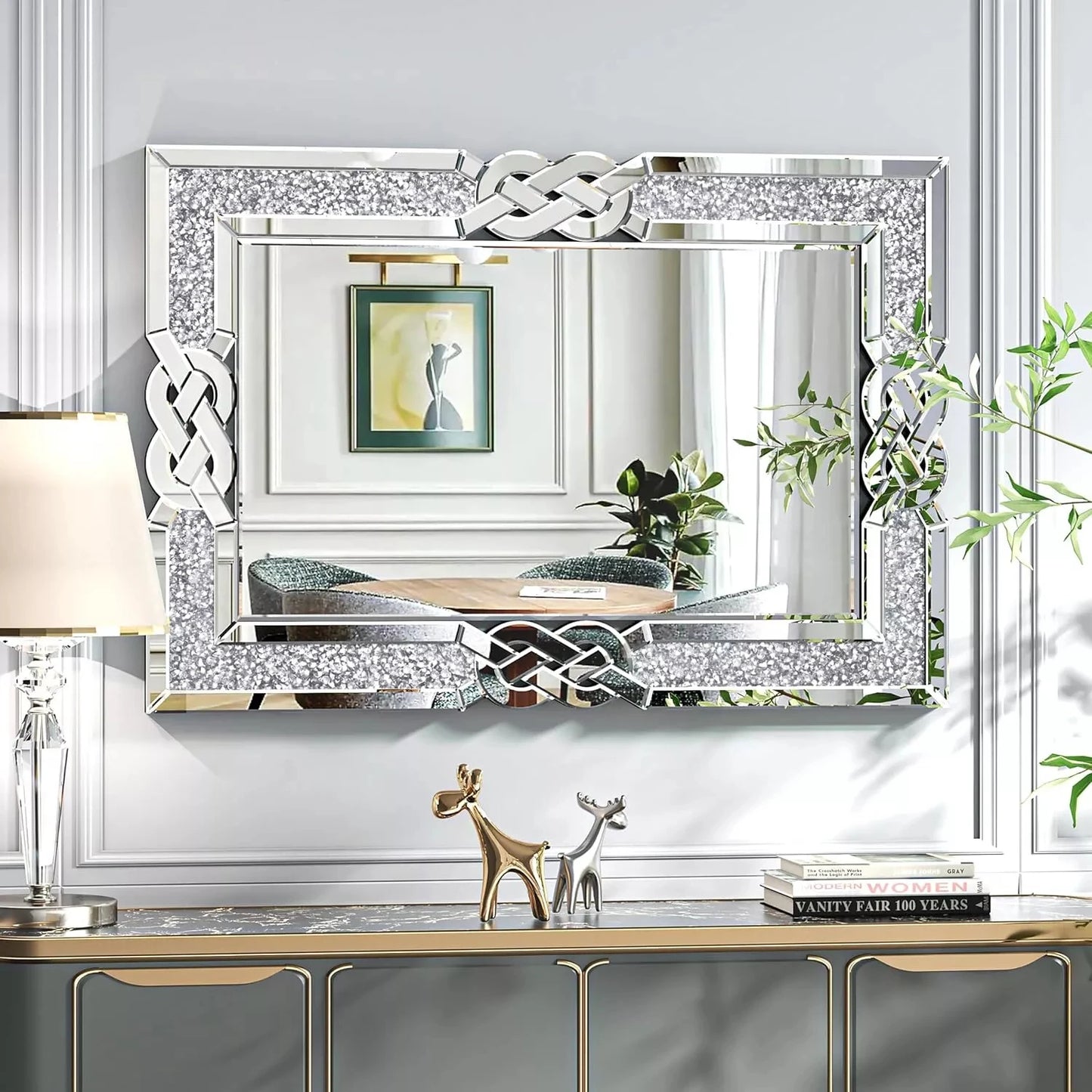 Wisfor Crushed Diamond Wall Mirror Frame Glass Rectangular Vanity Edge