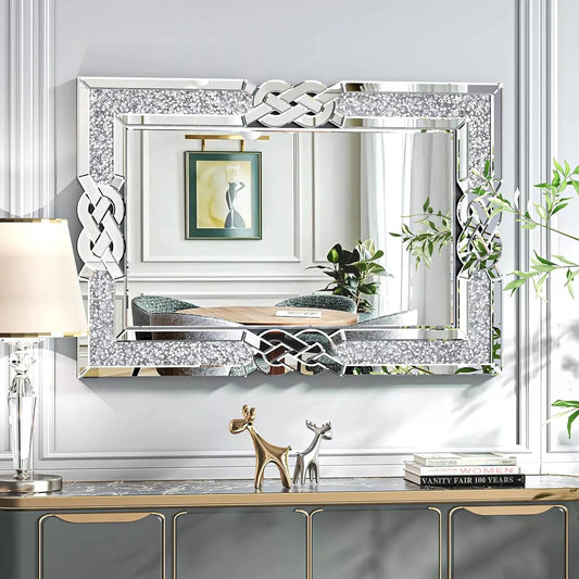 Wisfor Crushed Diamond Wall Mirror Frame Glass Rectangular Vanity Edge