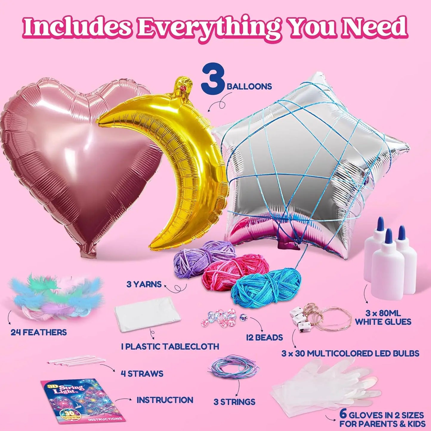 Joyfy 3D String Art Kit Light Up Multicolor LED Bulbs