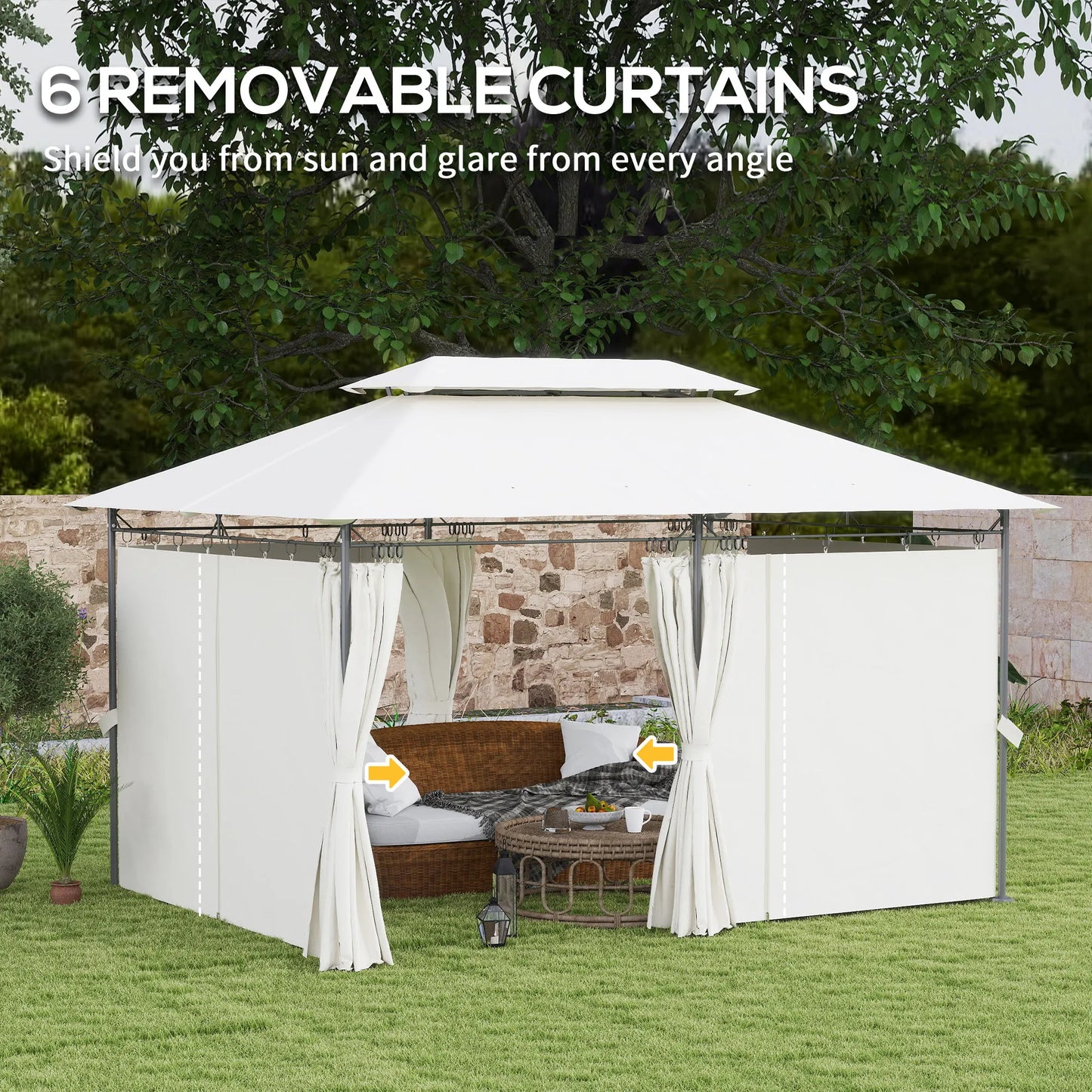 Outsunny Patio Gazebo With Double Roof And Enclosed Sidewalls
