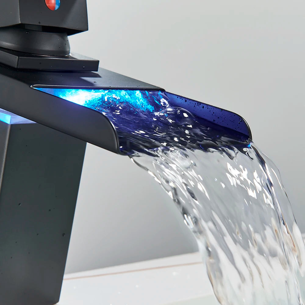 MYQualife LED Waterfall Basin Sink Faucet Single Handle Deck Mounted