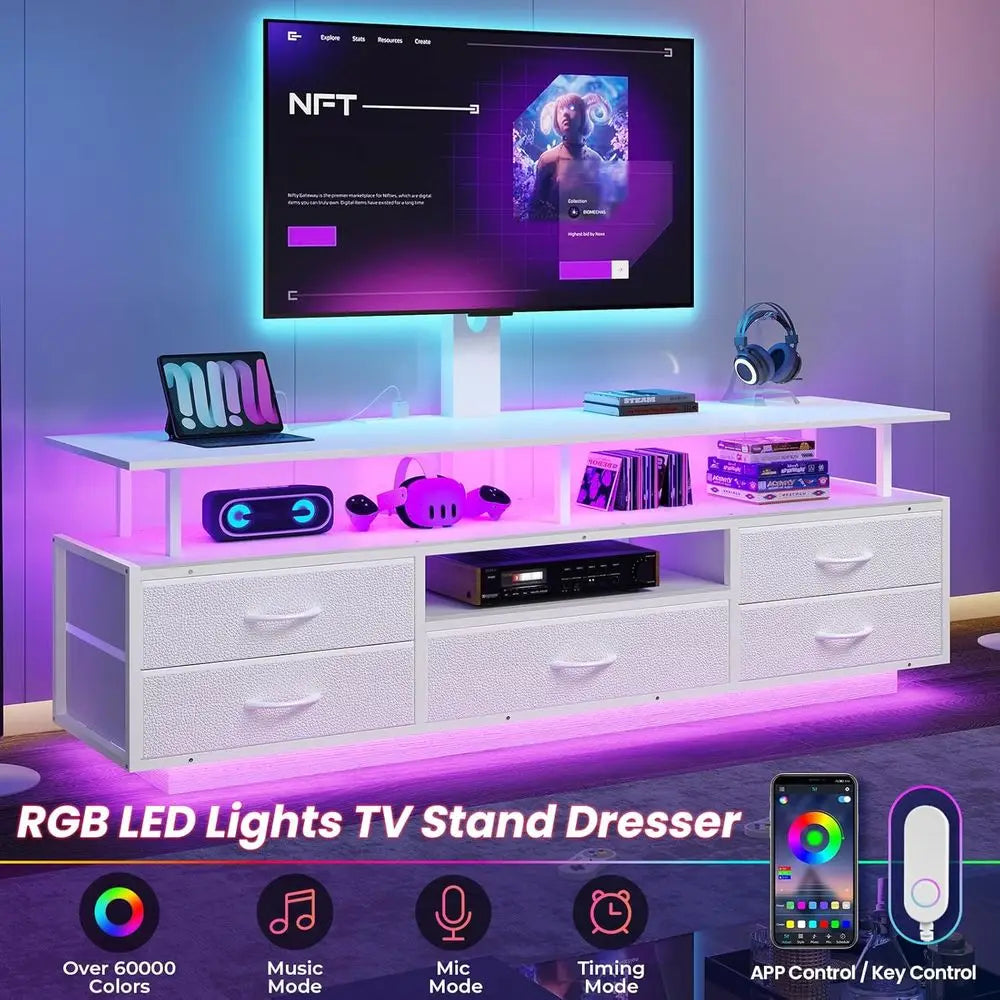 Modern TV Stand with Integrated Power Outlets and Storage