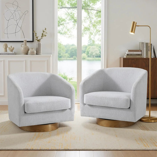 Swivel Accent Chair Set Of 2 Fabric Upholstered Barrel Armchairs