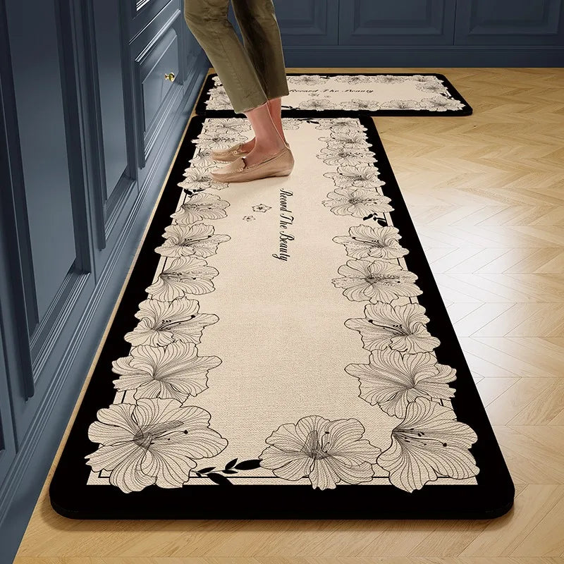 Facaishu PVC Leather Kitchen Floor Mat Waterproof Non Slip Rug