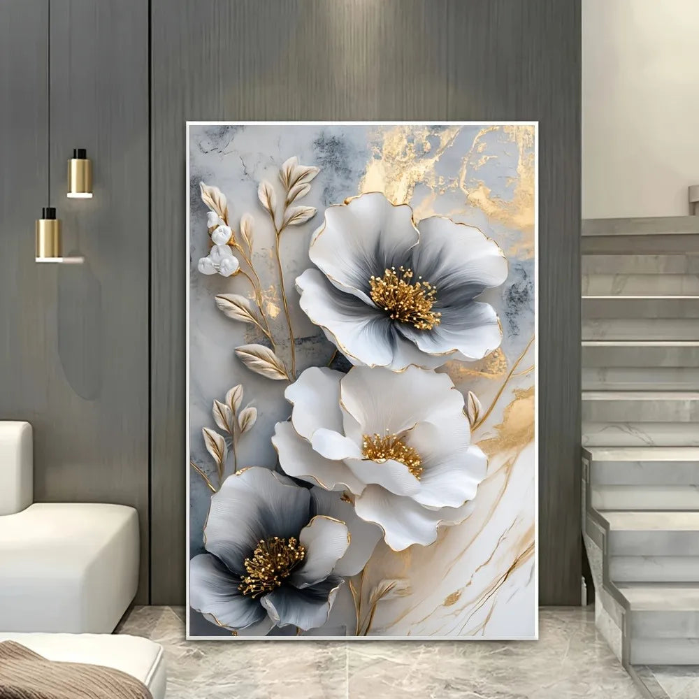 Modern Luxury Floral Canvas Mural Framed 3D Wall Art