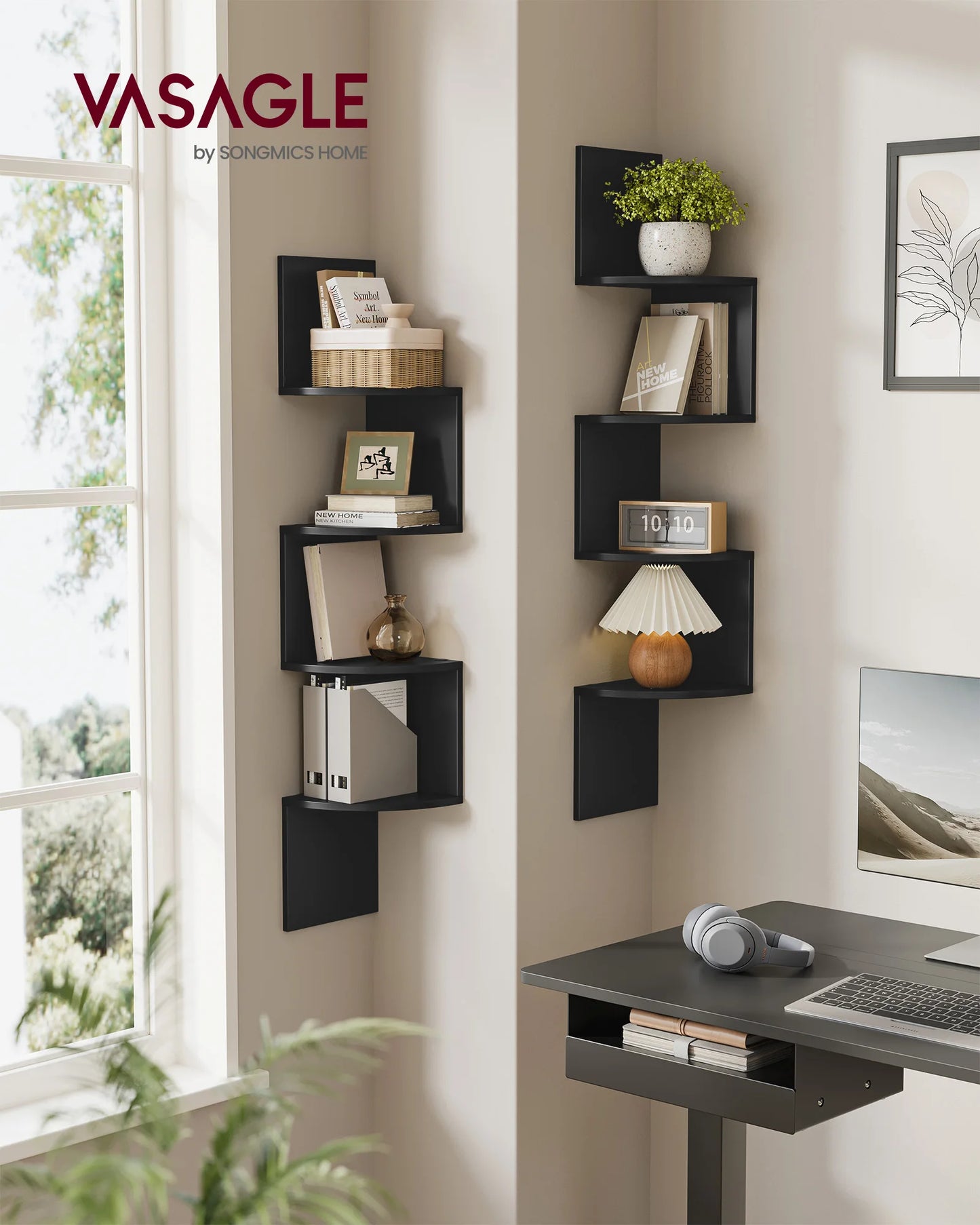 VASAGLE Corner Shelves Set Of 2 Wall Mount 4-Tier Floating