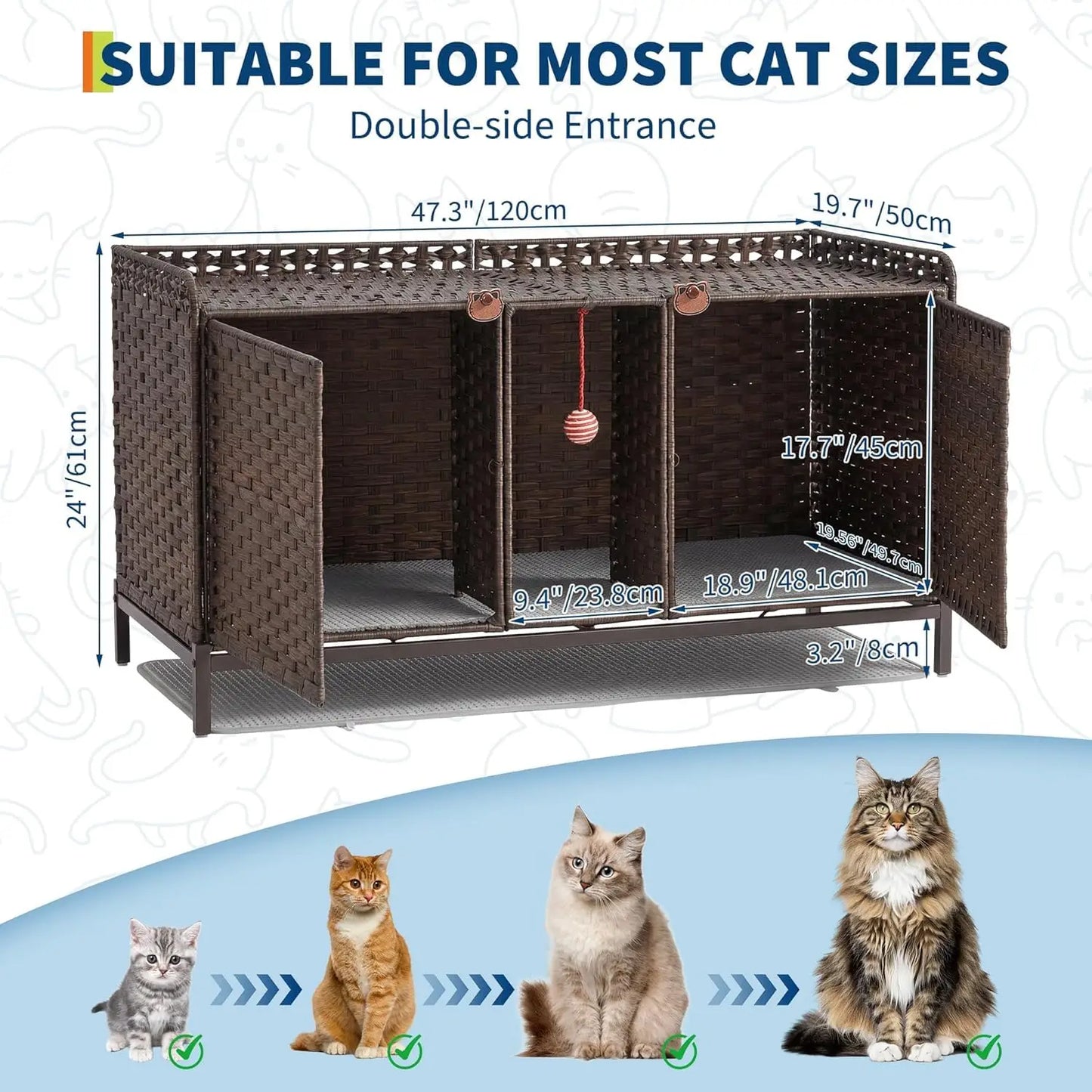 DishyKooker Hidden Cat Litter Box Enclosure Side Table Wicker Rattan
