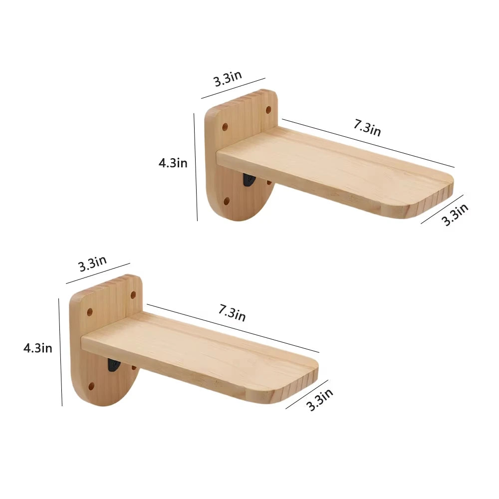 CWV Wall Mounted Cat Shelves Solid Pine Wood Perch Set