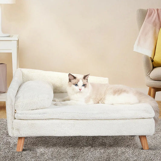 Elevated Solid Wood Leg Pet Bed With Plush Soft Cushion