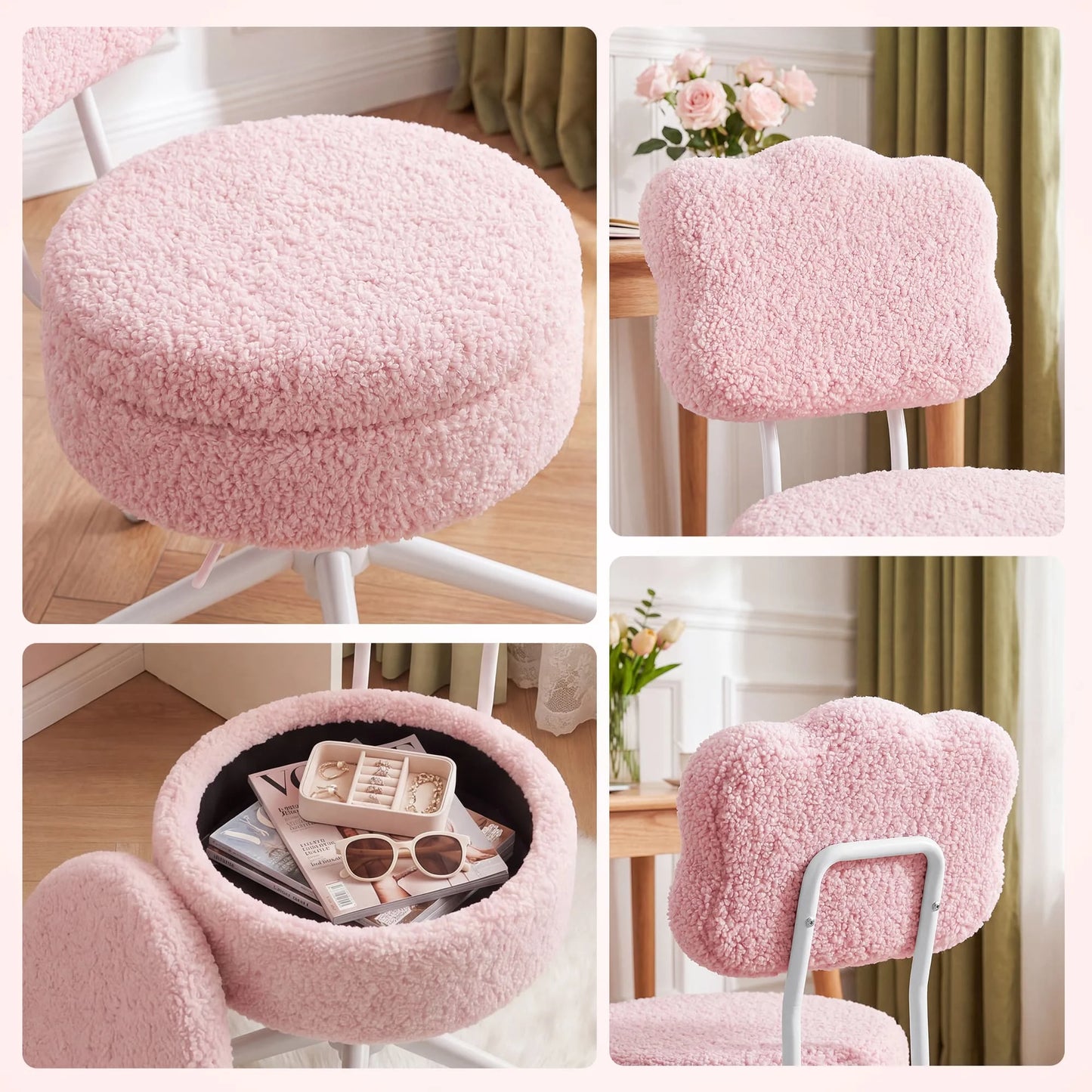 Adjustable Vanity Chair With Swivel Seat And Storage Shelf