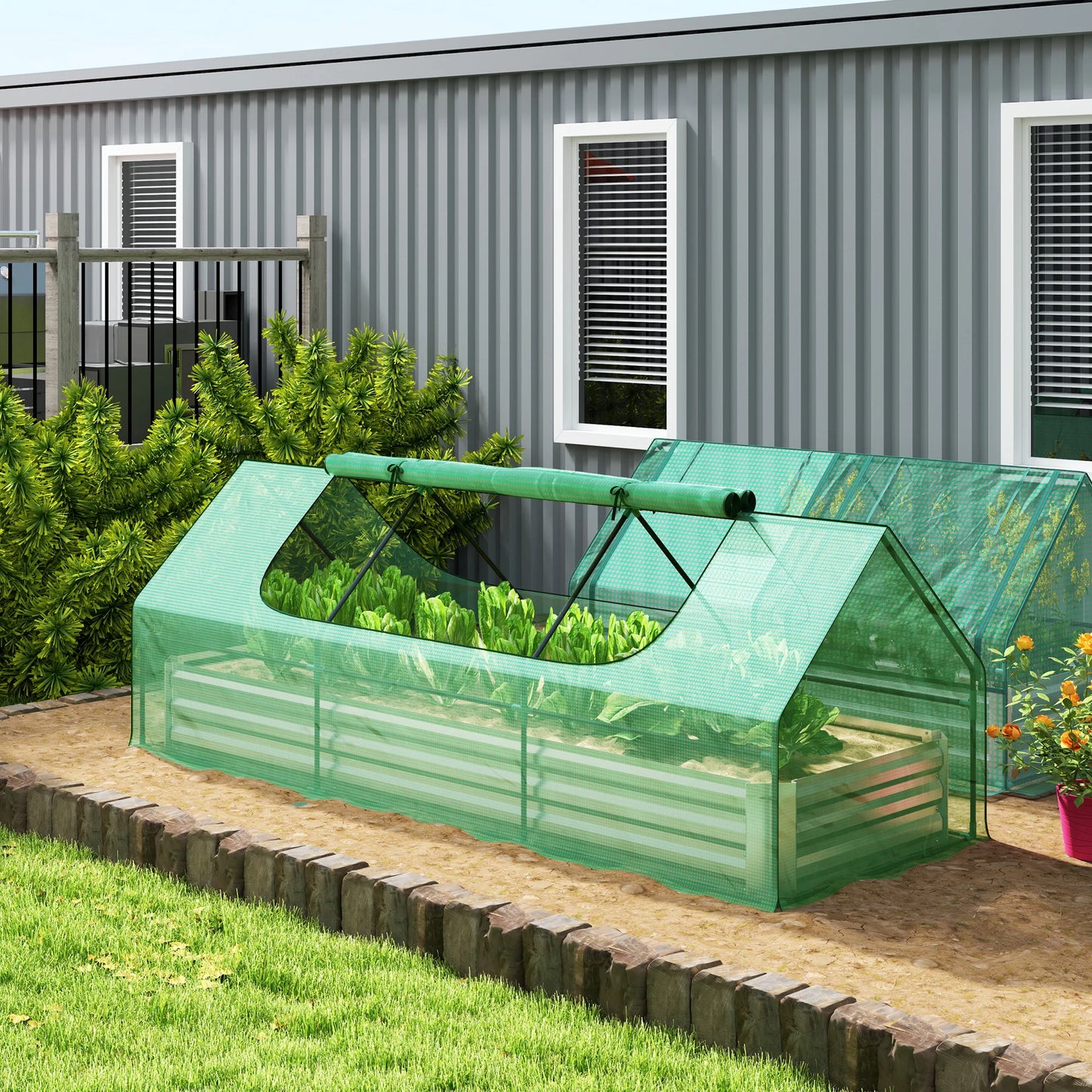 Outsunny Galvanized Raised Garden Bed With Mini Greenhouse Cover