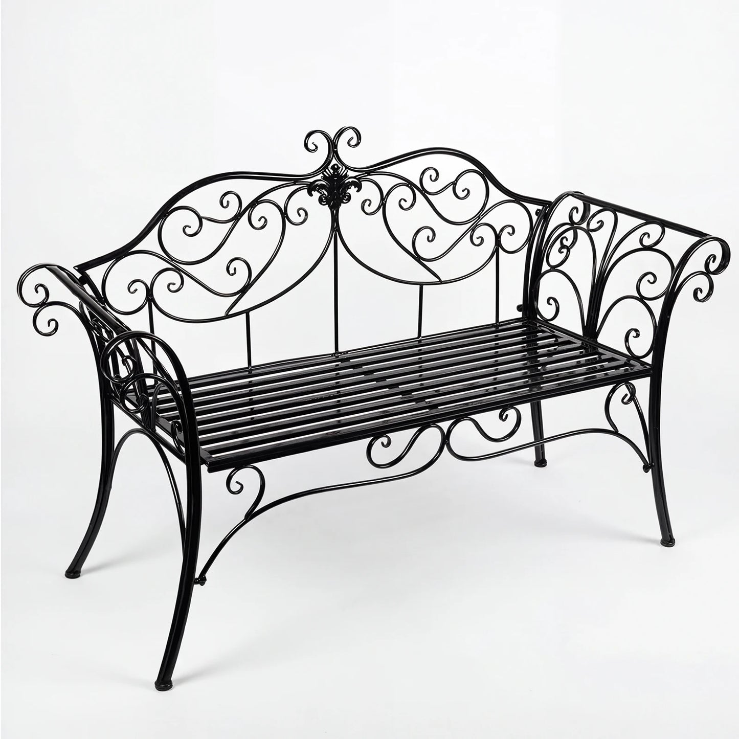 Decorative Wrought Iron Two Seater Outdoor Garden Bench For Patio