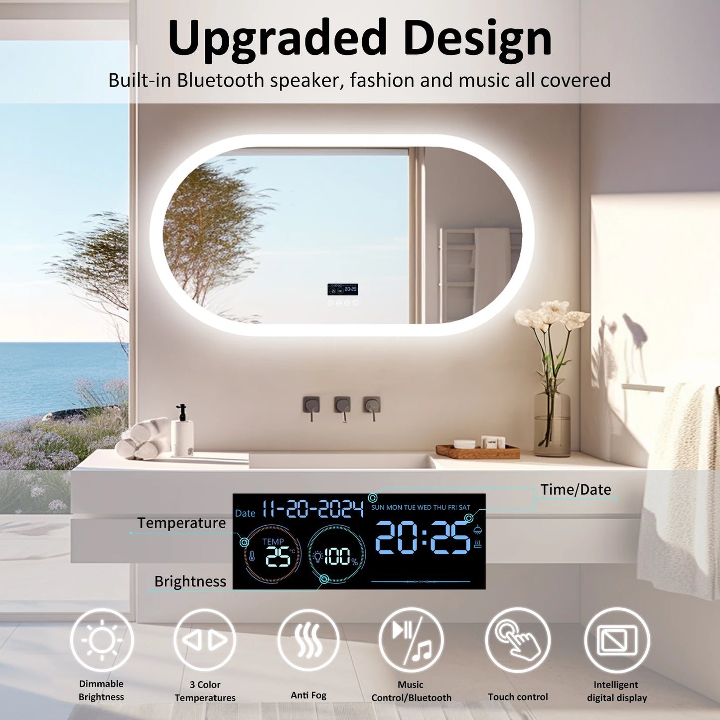 Wisfor Anti Fog Bluetooth Oval LED Bathroom Mirror