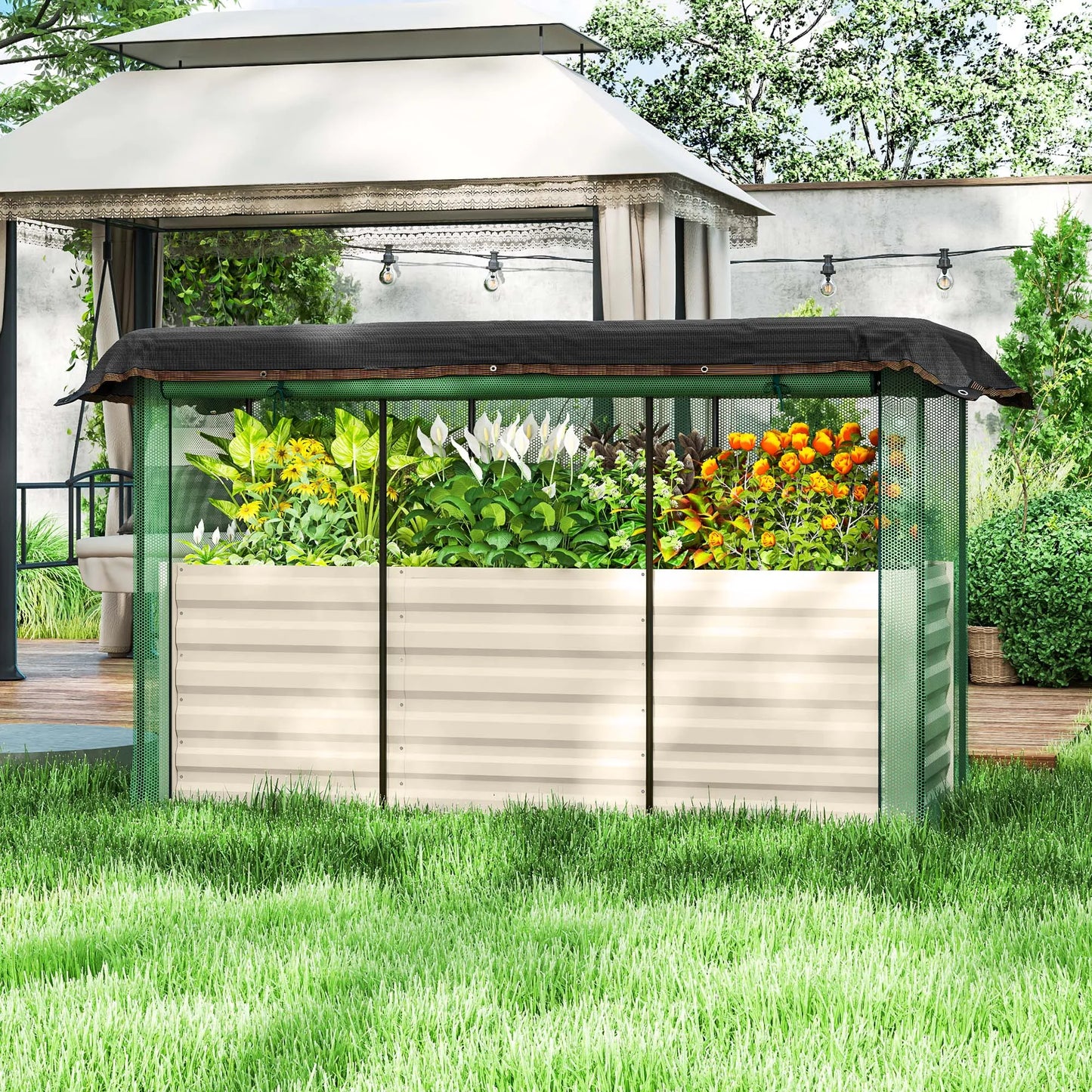 Galvanized Raised Garden Bed With Crop Cage And Shade Cover