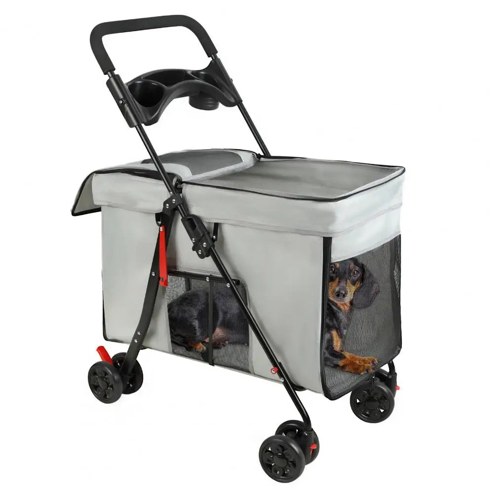 Foldable Pet Stroller With Swivel Wheels And Ventilation Panels