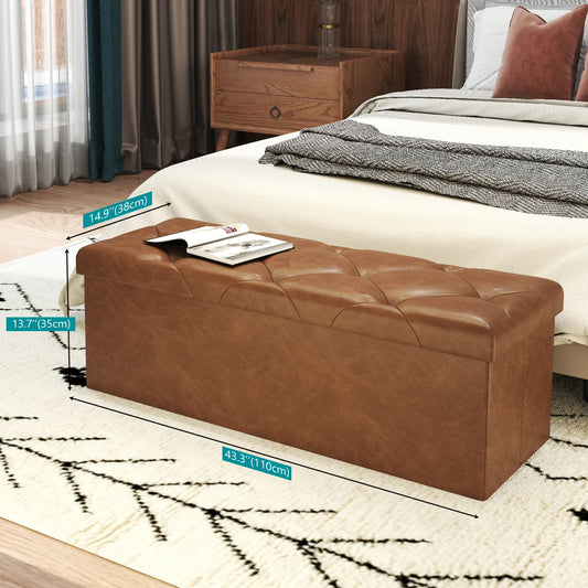 Tufted Faux Leather Storage Bench Ottoman 400lb Capacity Bedroom