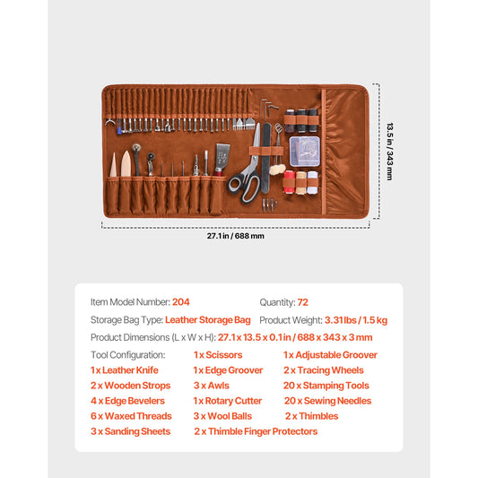 SucceBuy Leather Working Tools Kit 38/59/61/72/92 Piece Set