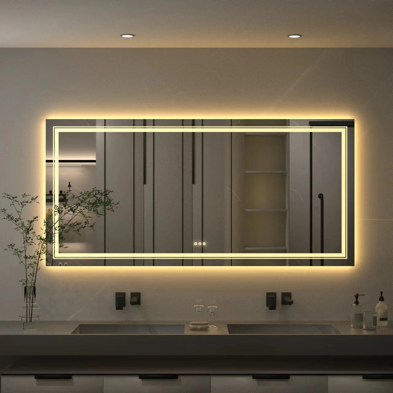 LUVODI Wall Mounted Backlit Anti Fog Vanity Mirror With Three Lighting Settings
