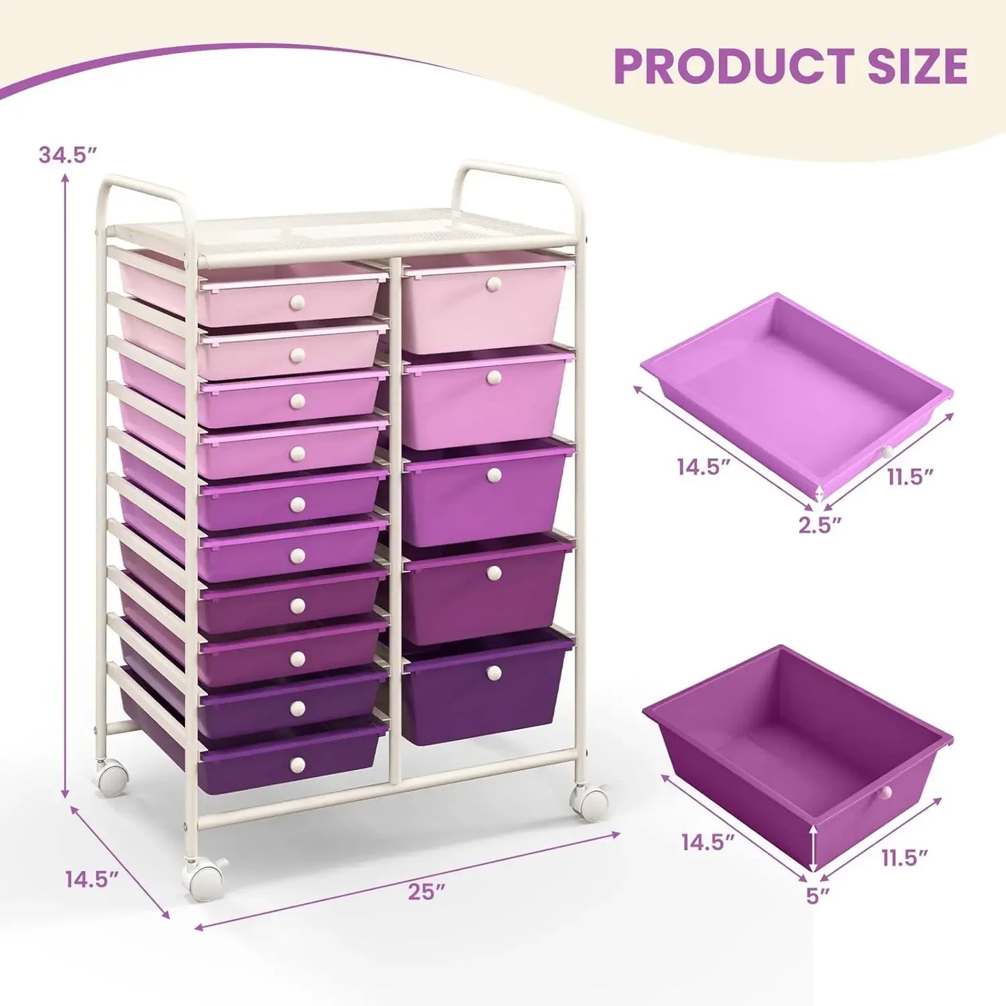 15 Drawer Rolling Storage Cart For Craft, Office And School