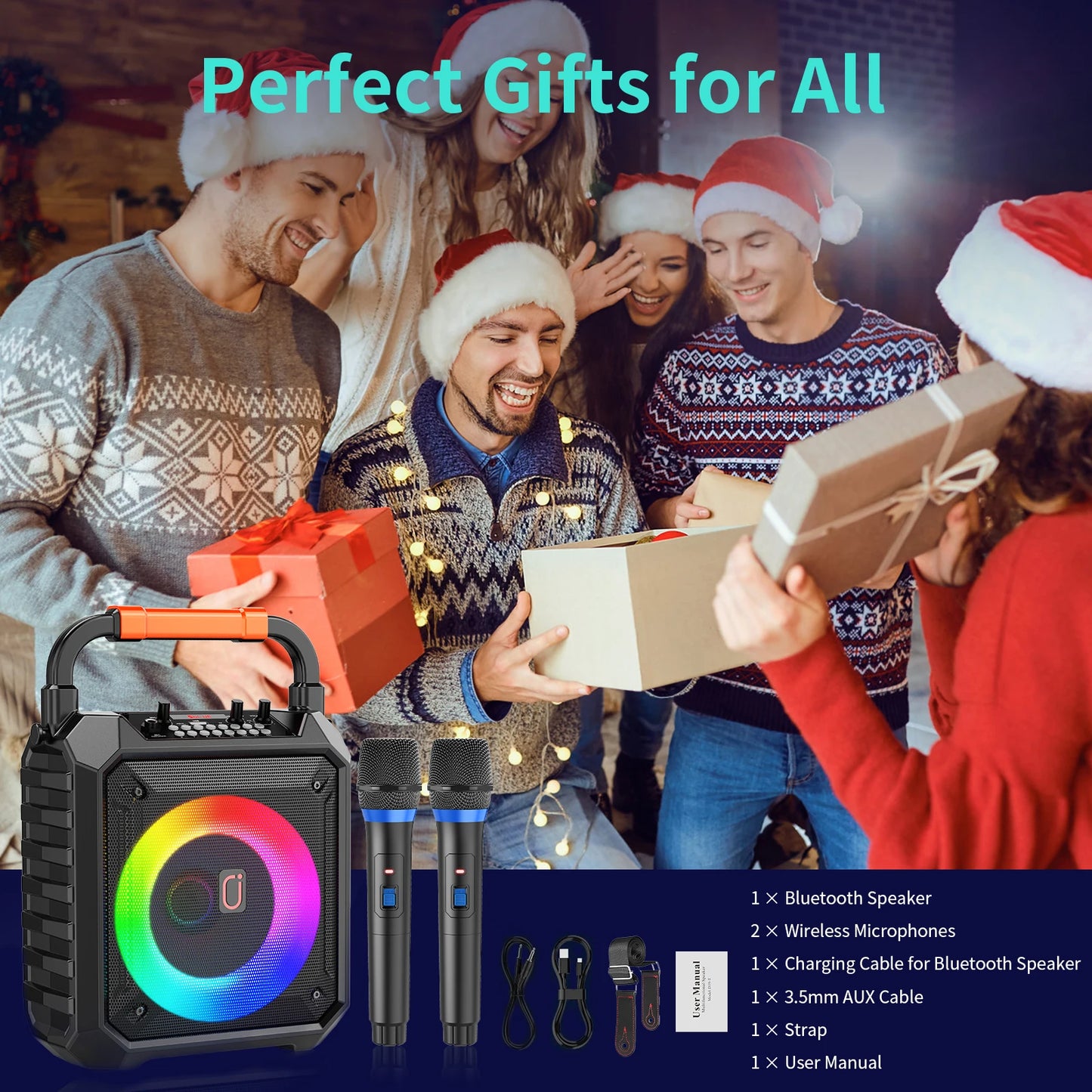 FanFun Wireless Bluetooth Karaoke Speaker With Dual Microphones