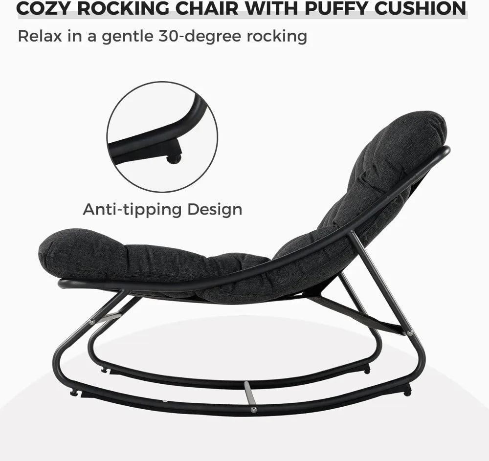 Outdoor Rocking Chair With Foot Stool Metal Patio Lounge