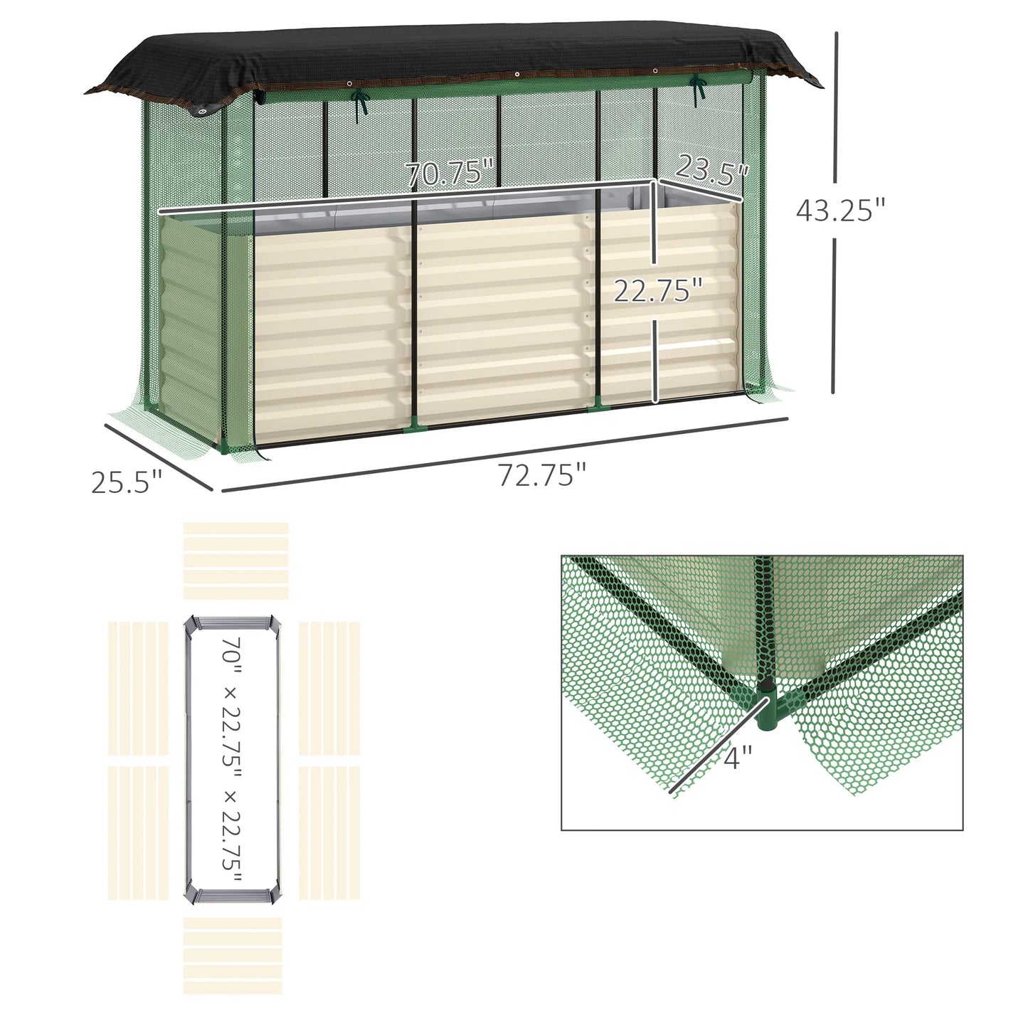 Galvanized Raised Garden Bed With Crop Cage And Shade Cover