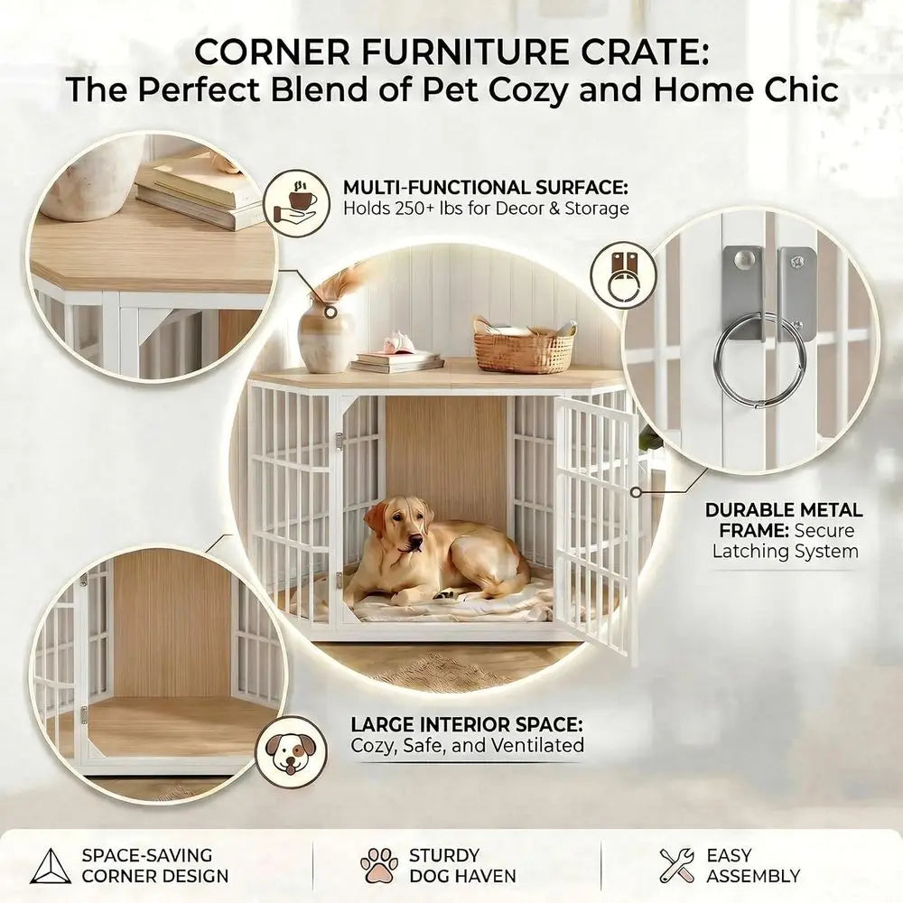 Indoor Wooden Dog Crate Furniture With Secure Kennel Design