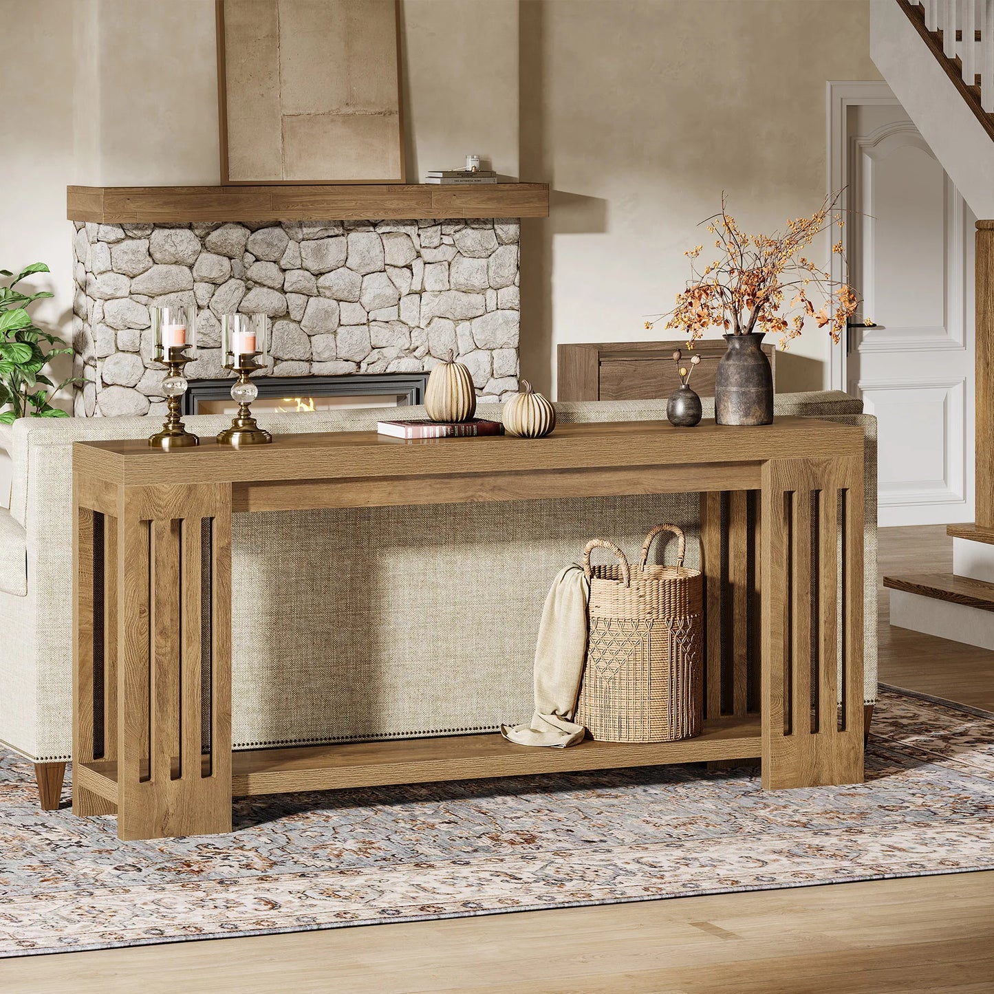 Tribesigns Farmhouse Console Table Wooden Two Tier Entryway Accent Furniture