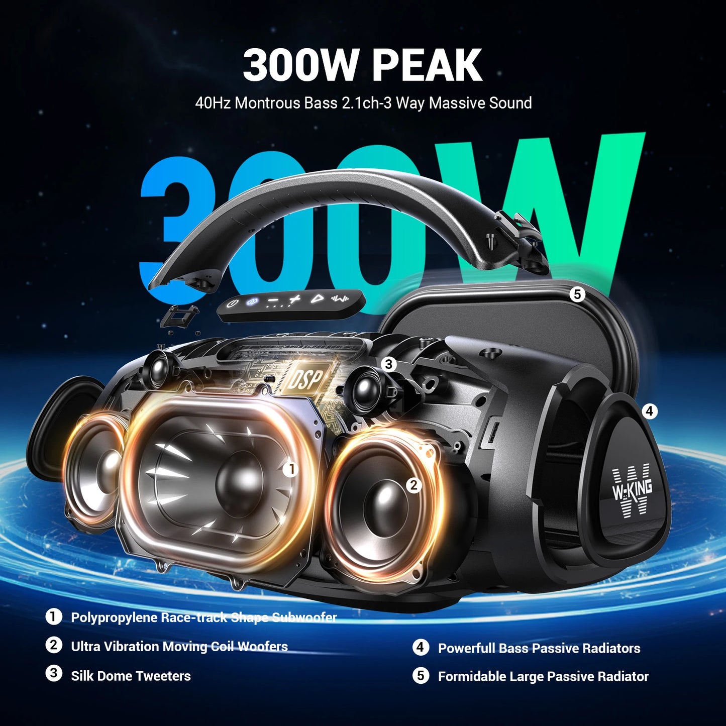 W-KING D20 Portable Bluetooth Speaker 200W Waterproof Outdoor Boombox