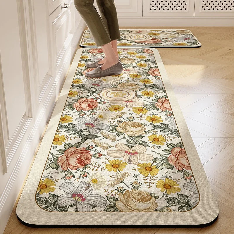 Facaishu PVC Leather Kitchen Floor Mat Waterproof Non Slip Rug