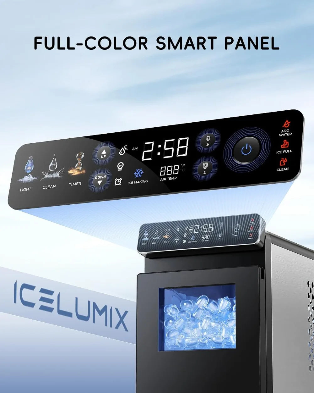 Countertop Ice Maker Ultra Slim With Full Color Panel Timer