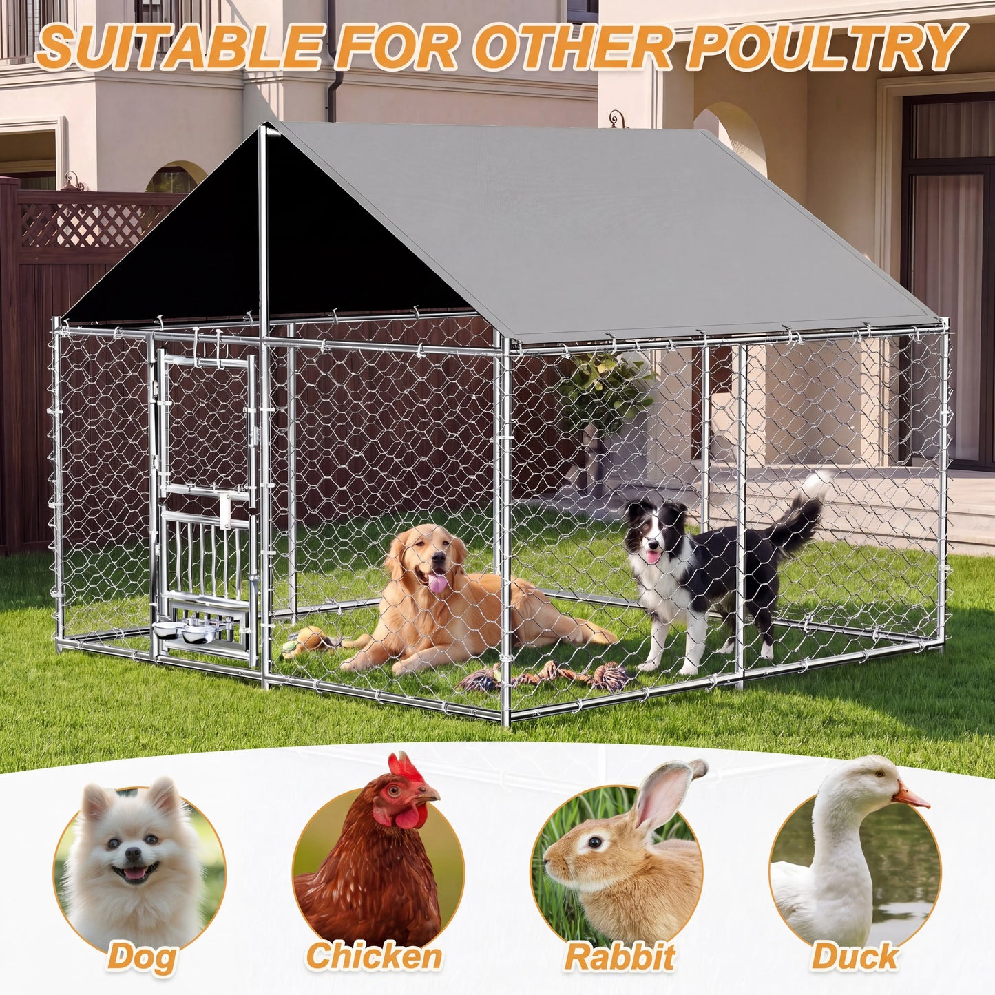 Heavy Duty Outdoor Dog Kennel Featuring Dual Doors And Bowls