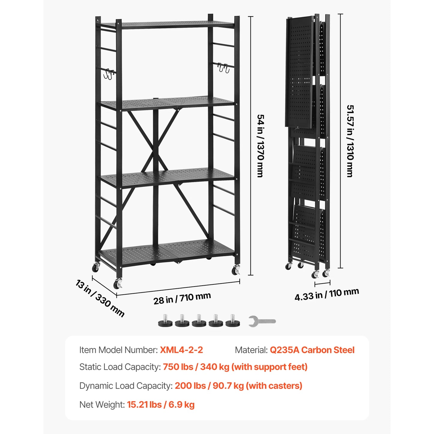 SucceBuy 6 Tier Folding Mobile Storage Shelf With Wheels