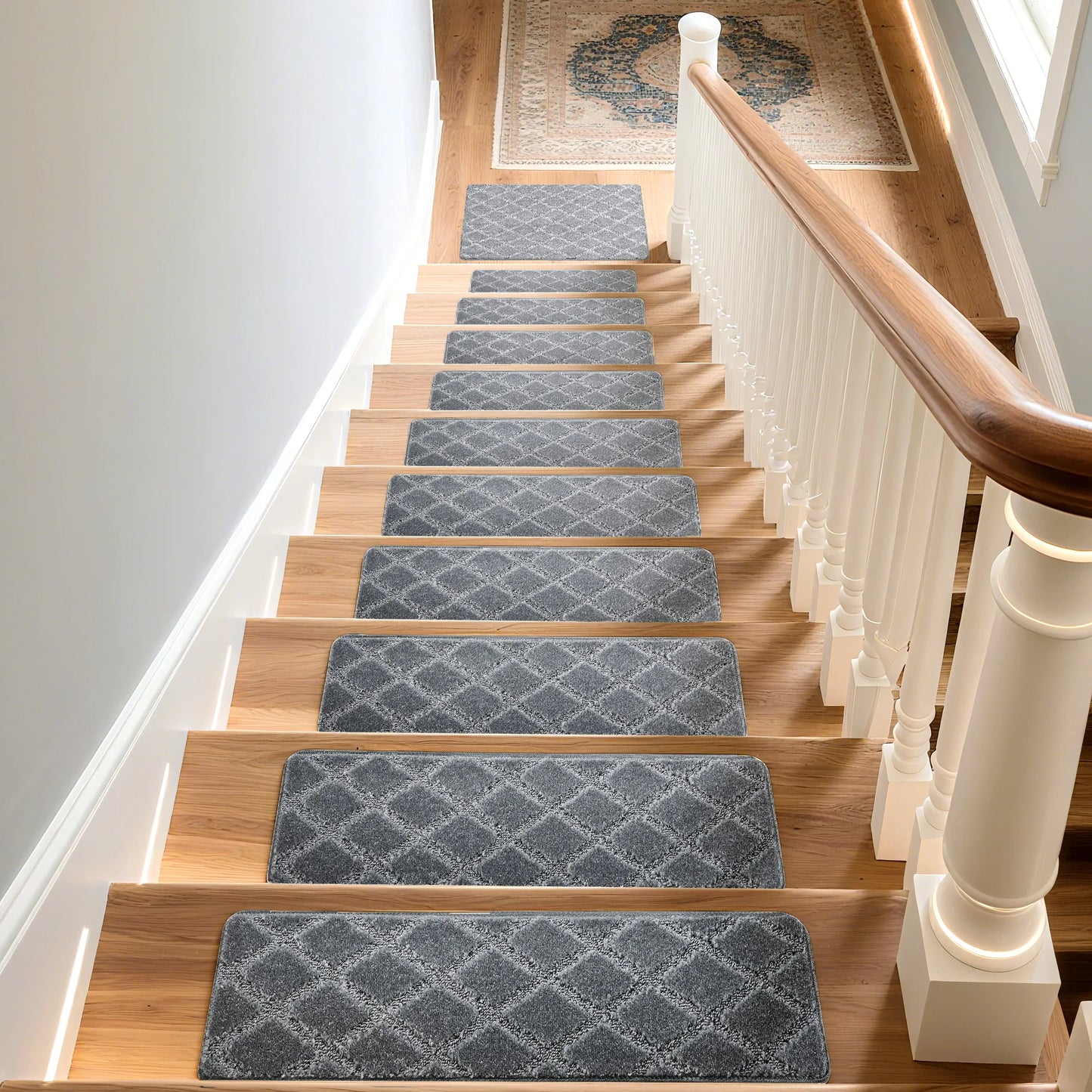 Luxury Carpet Stair Treads – Tape Free Non-Slip Indoor Stair Protectors, Pet-Friendly, Skid Resistant, Washable & Reusable