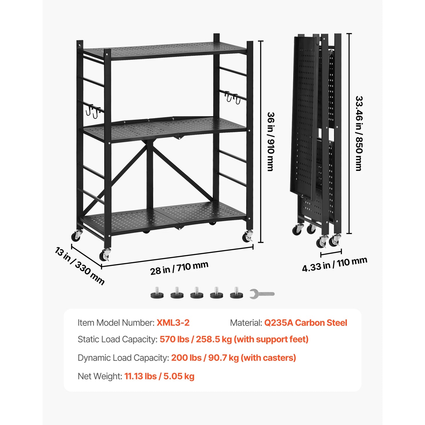 SucceBuy Foldable Wheeled Metal Storage Shelf For Garage And Kitchen