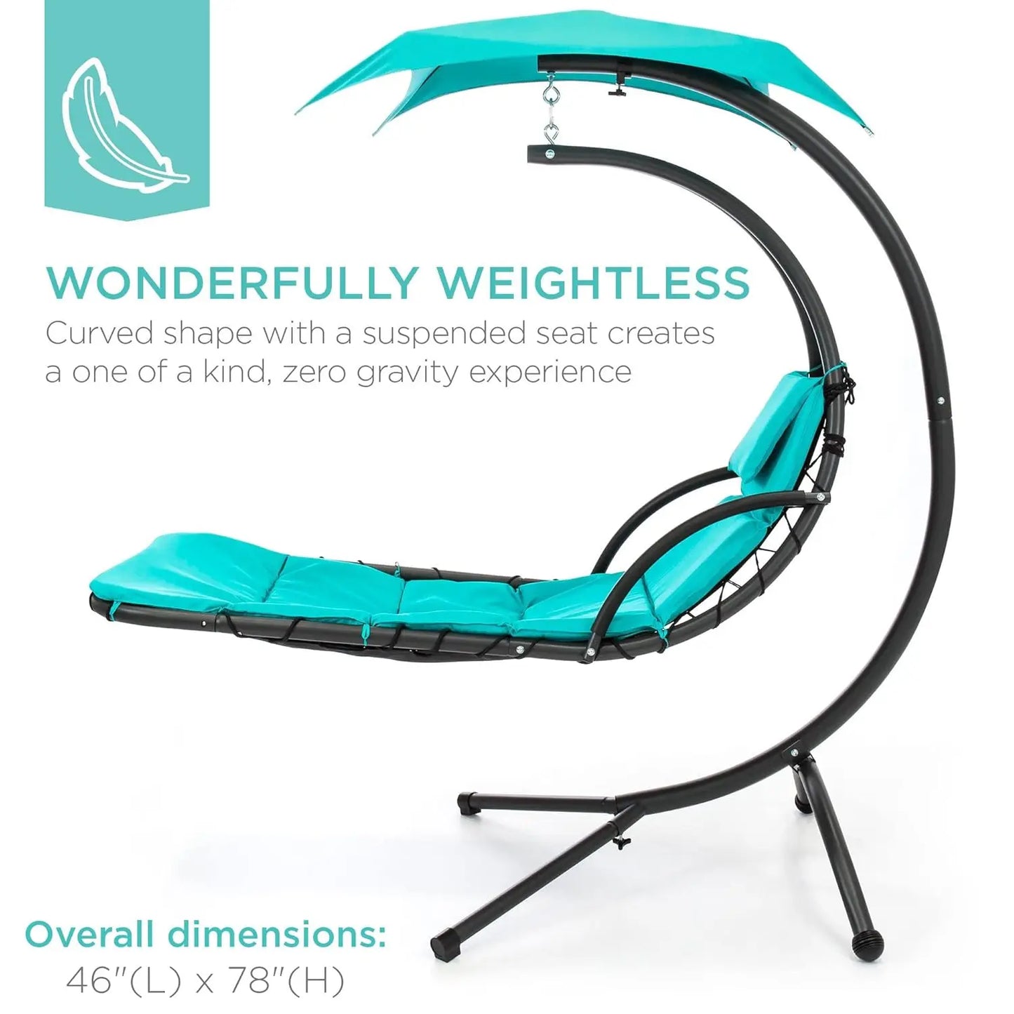Curved Steel Outdoor Hanging Chaise Lounge Removable Canopy Pillow