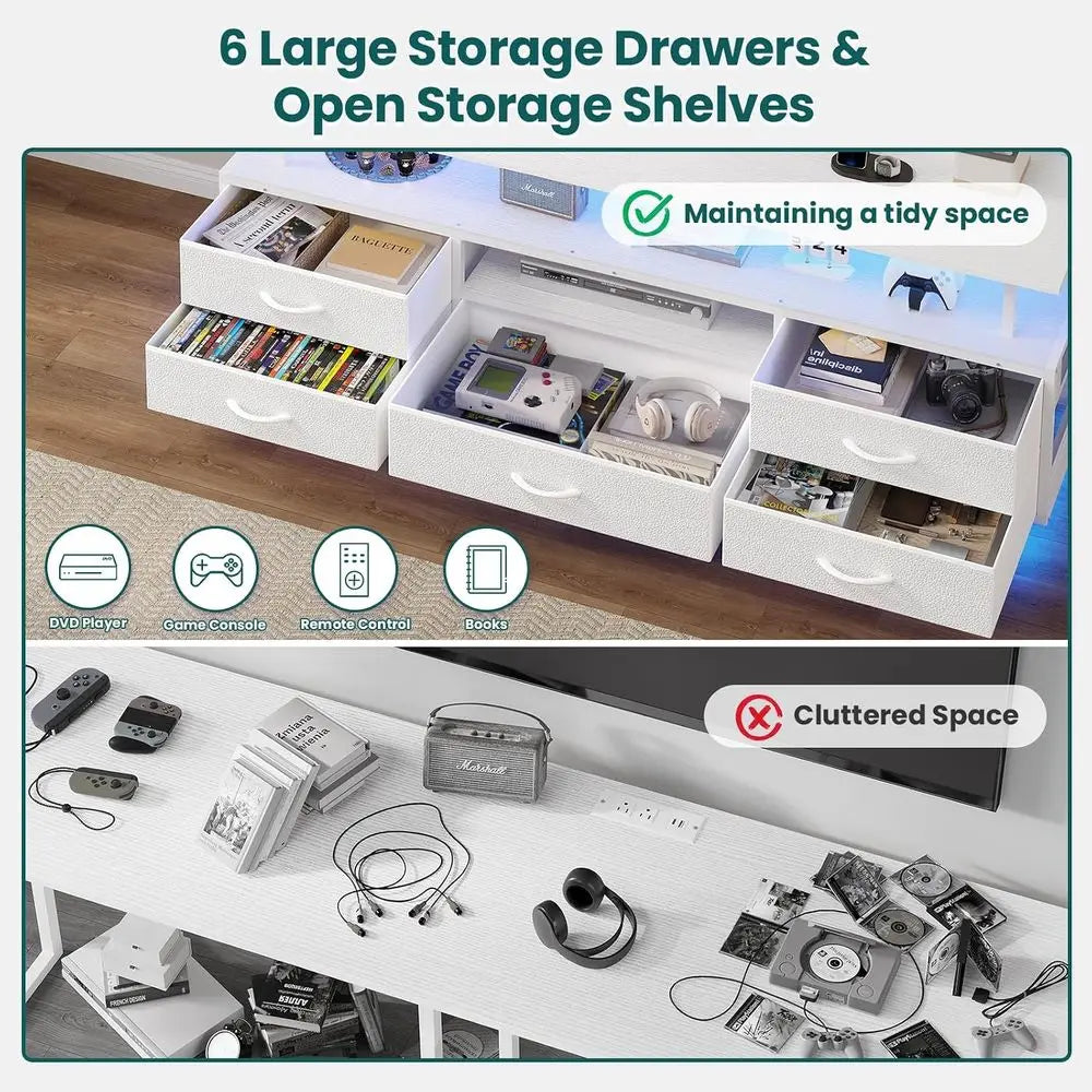 Modern TV Stand with Integrated Power Outlets and Storage