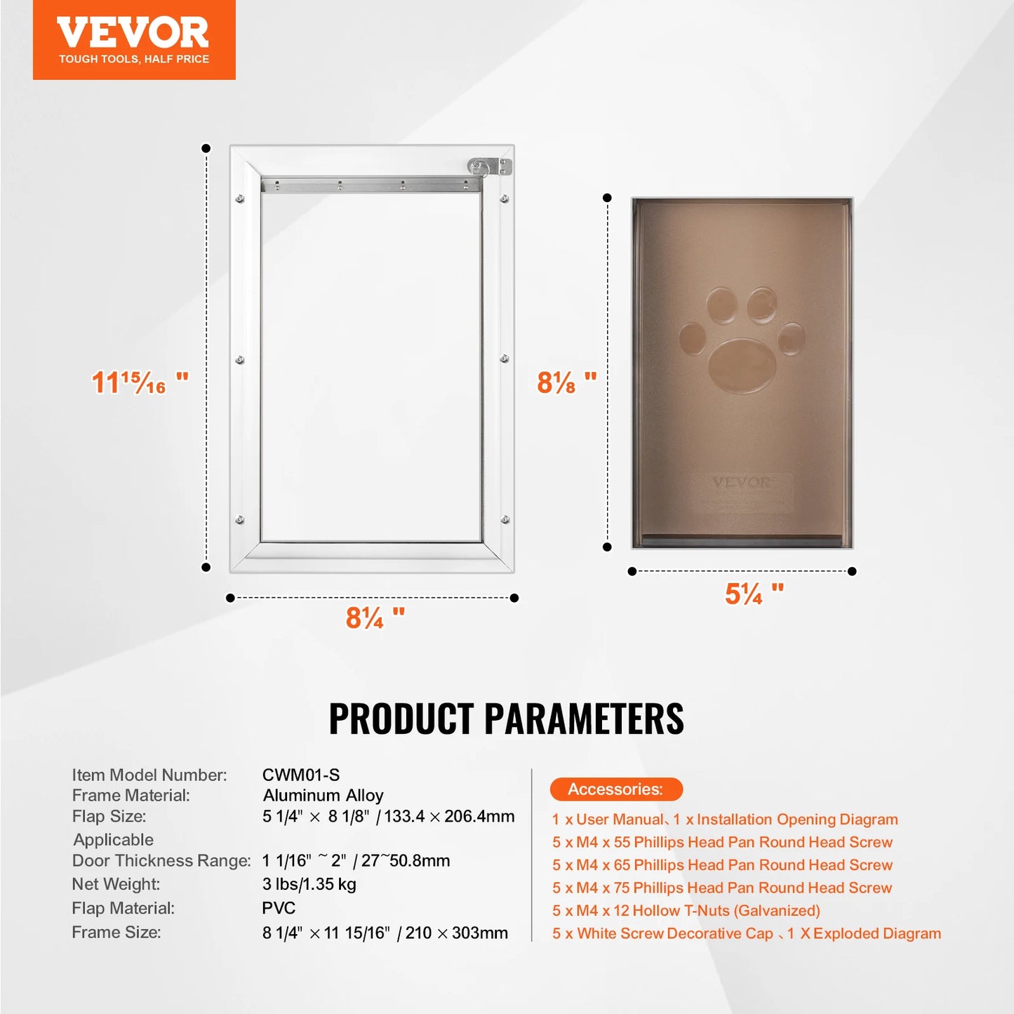 SucceBuy Aluminum Frame Pet Door With Locking Flap
