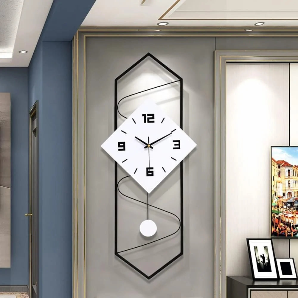Silent Quartz Swing Wall Clock With Metal Frame And Pendulum