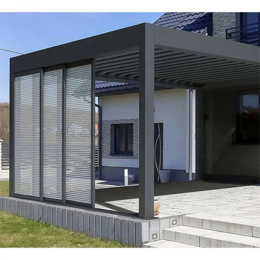 Aluminum Pergola With Electric Louvered Gazebo For Outdoor Sunshade