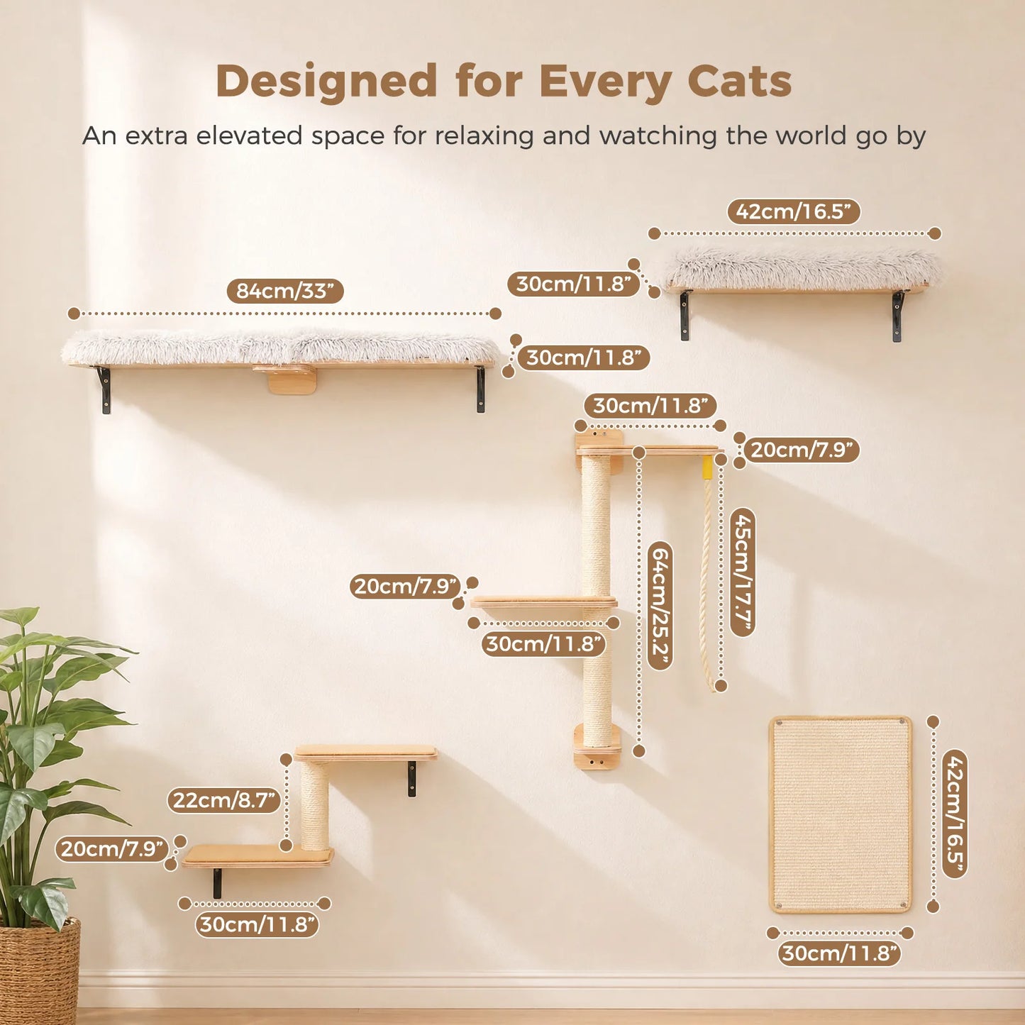 PAWZ Road Wooden Cat Wall Shelves With Sisal Scratching Posts