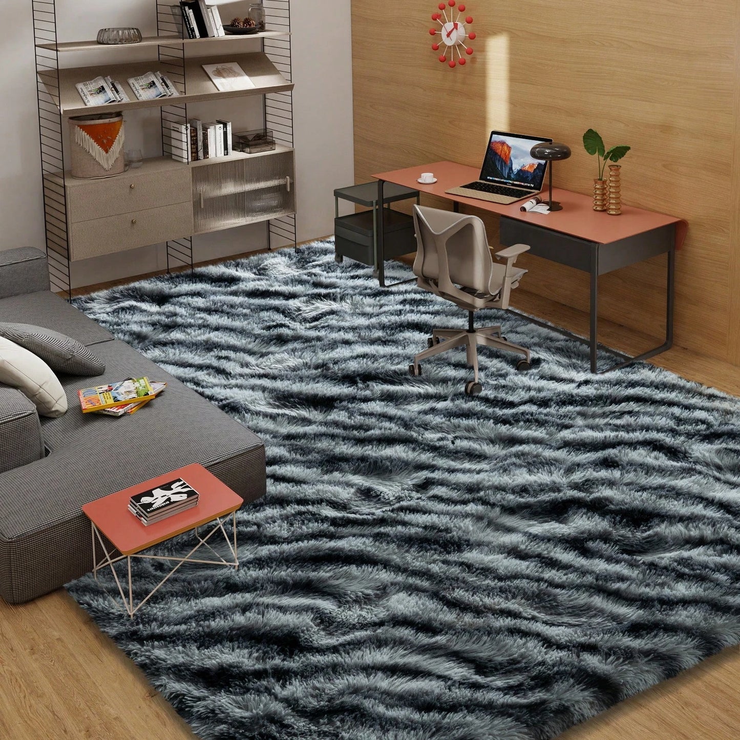 Washable Fluffy Zebra Print Shag Rug for Bedroom and Living Room